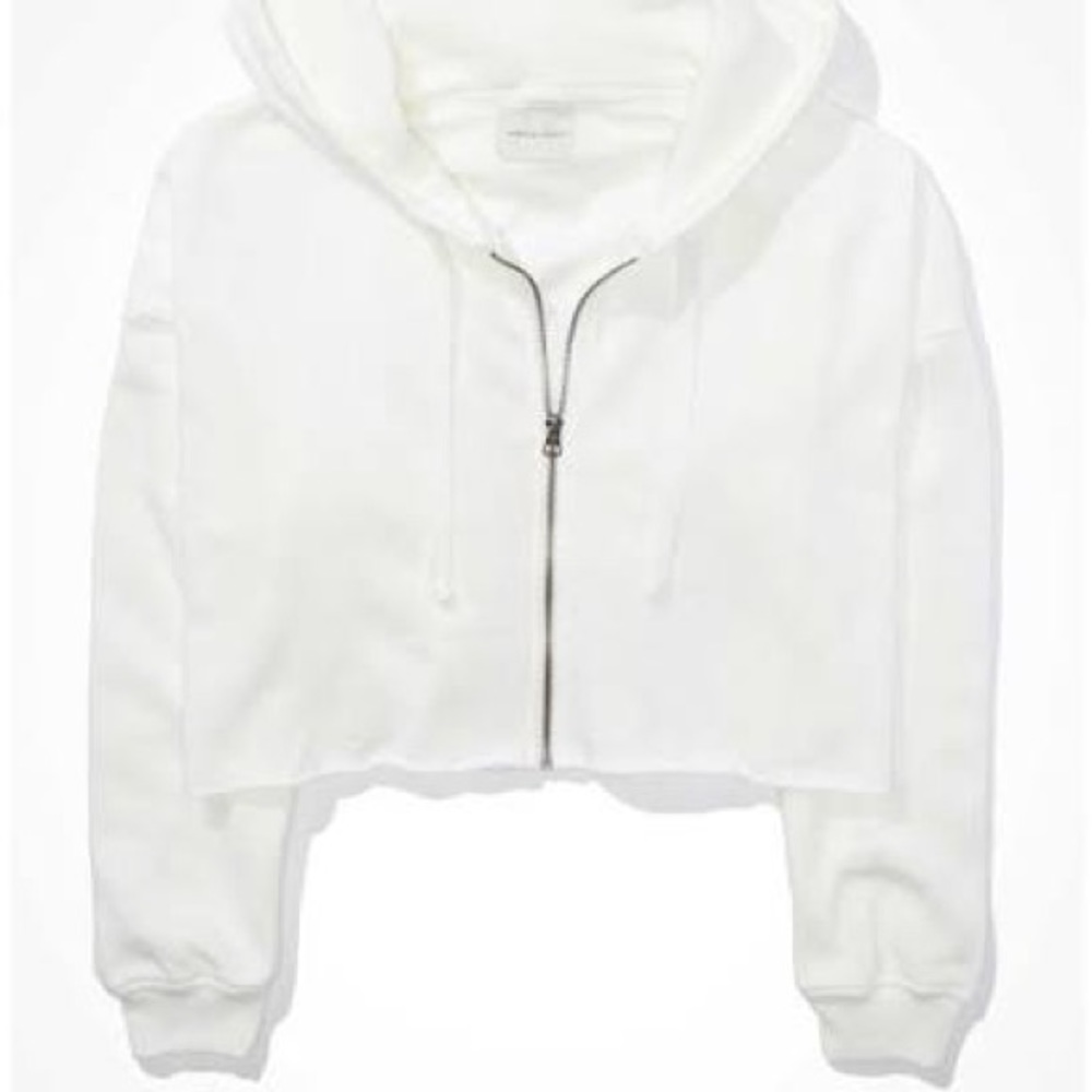 American Eagle White Cropped Hoodie